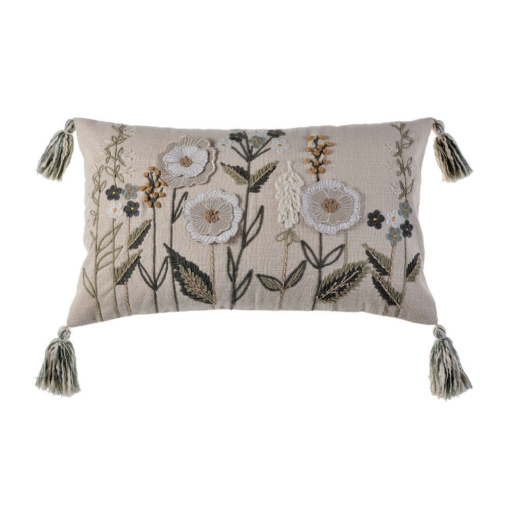 Cushion Cover 30x50 Flowers Ecru/Beige image